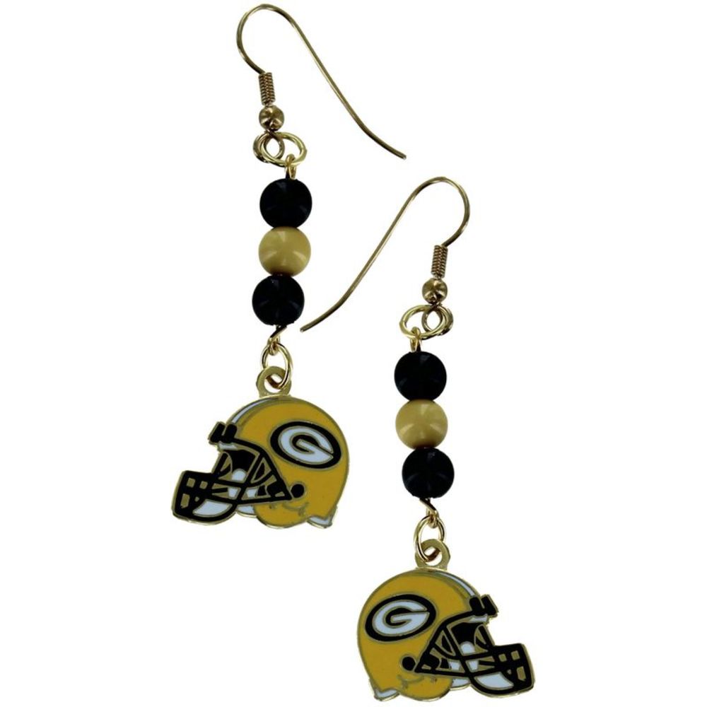 Green Bay Packers Beaded Helmet Dangle Earrings
